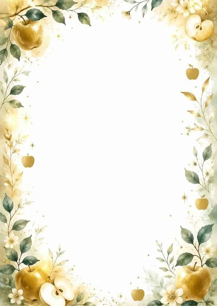 Border with golden apples, leaves, flowers, and a blank center.