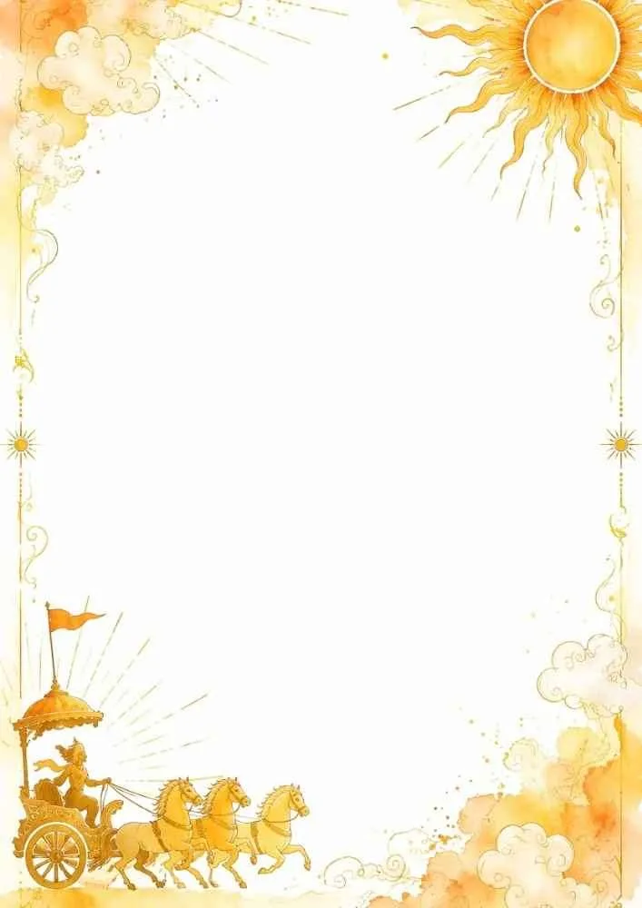 Border with sun, horse chariot, clouds, and a blank center.