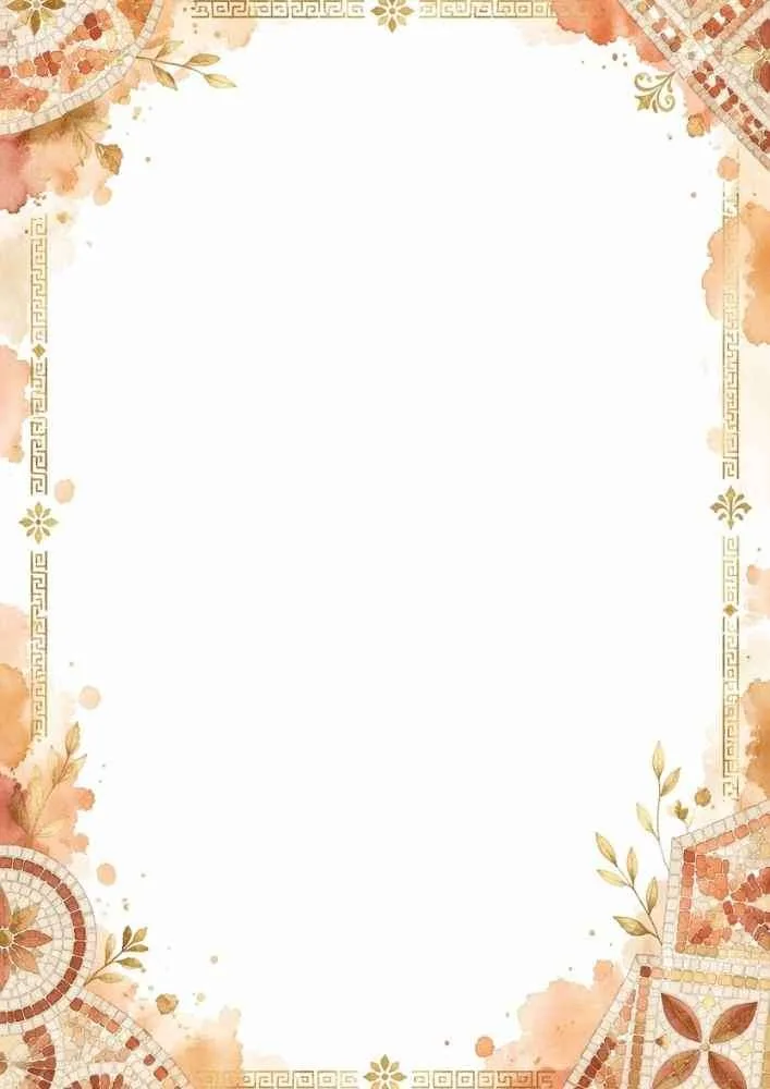 Border with Greek mosaic patterns, leaves, and a blank center.