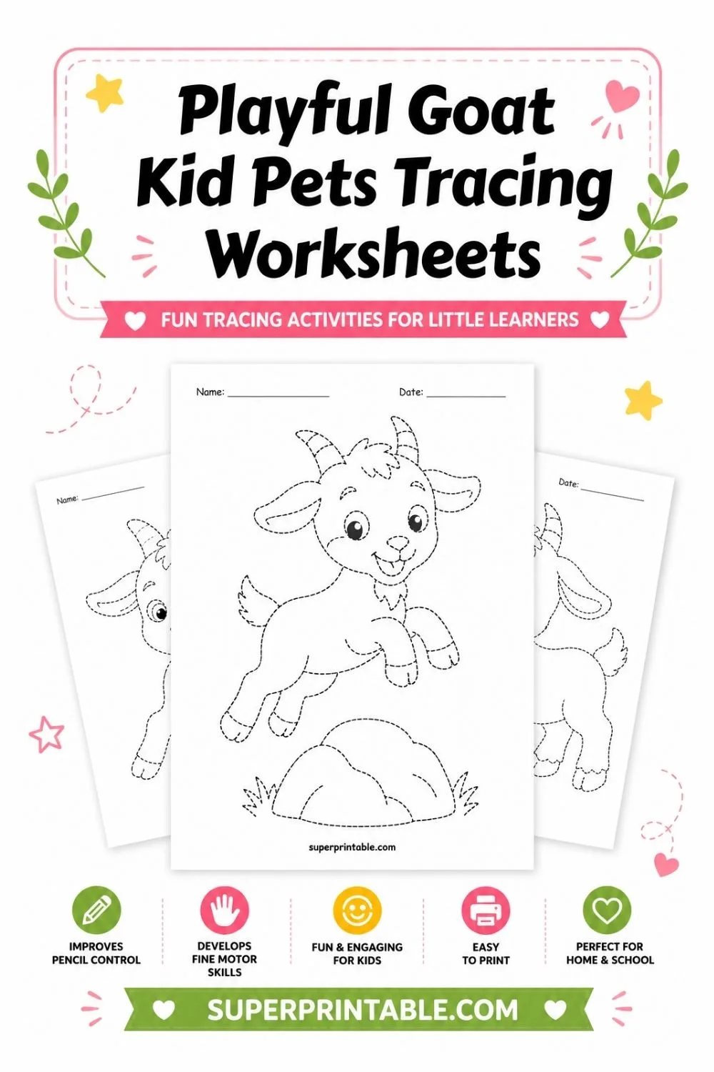Playful Goat Kid Pets Tracing Worksheets Pinterest Image