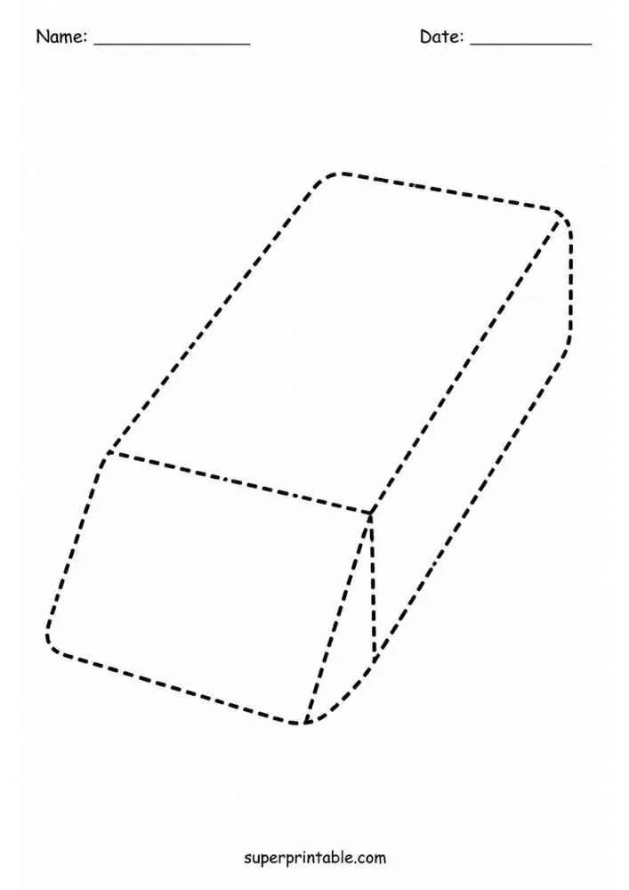Dashed outline of a classroom eraser with Name and Date lines.