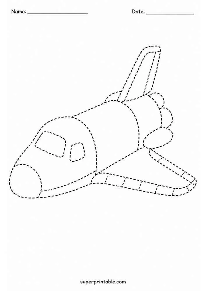 Dashed space shuttle with name and date lines.