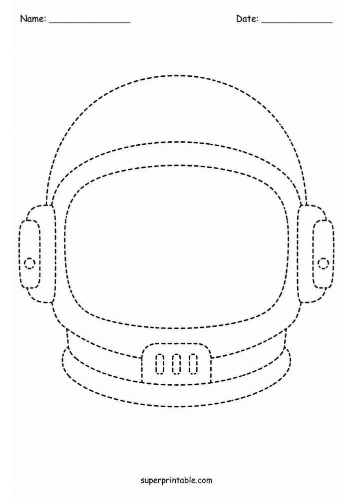 Dashed astronaut helmet with name and date lines.