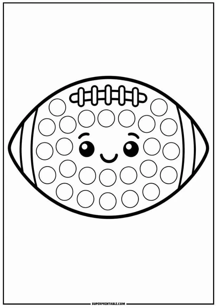 Smiling football with dot marker circles, border, and SuperPrintable.com text.