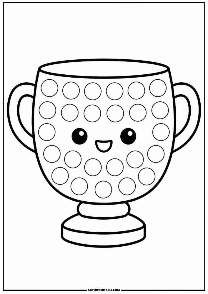 Smiling trophy with dot marker circles, border, and SuperPrintable.com text.