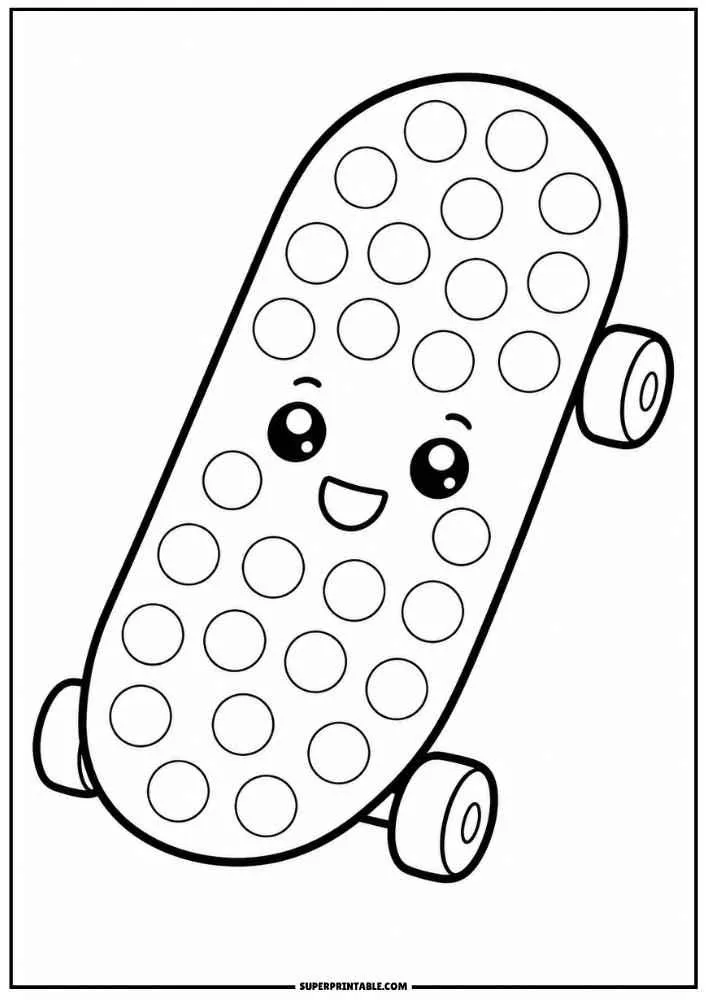 Smiling skateboard with dot marker circles, border, and SuperPrintable.com text.