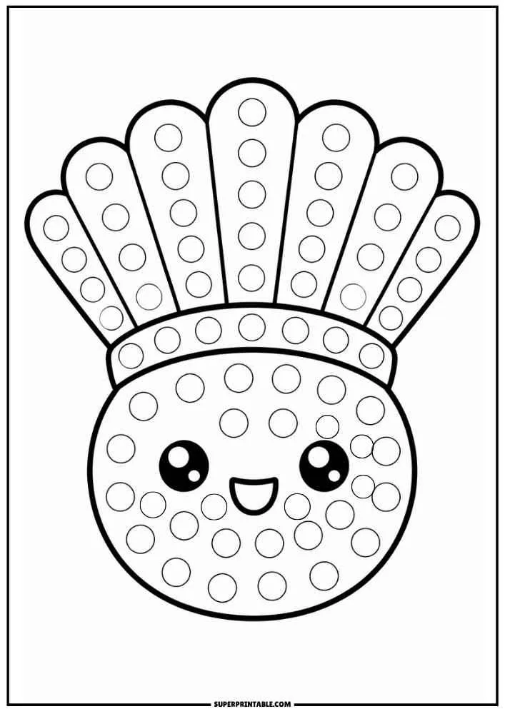 Smiling badminton shuttle with dot marker circles, border, and SuperPrintable.com text.