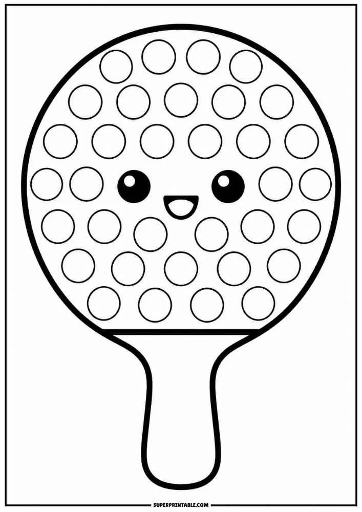Smiling table tennis paddle with dot marker circles, border, and SuperPrintable.com text.