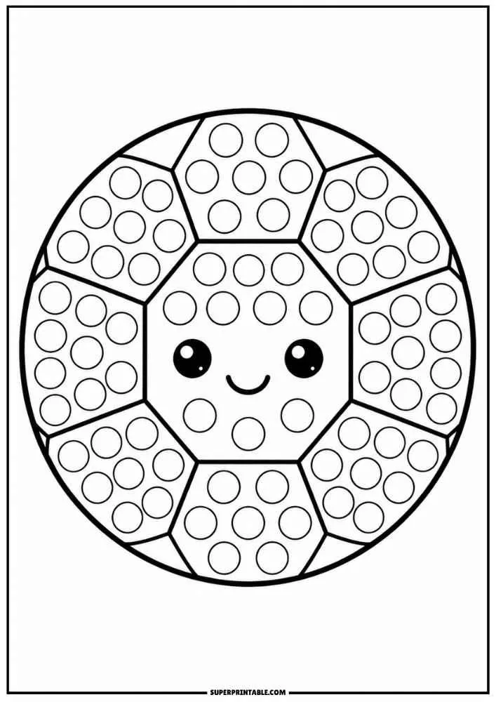 Smiling soccer ball with dot marker circles, border, and SuperPrintable.com text.