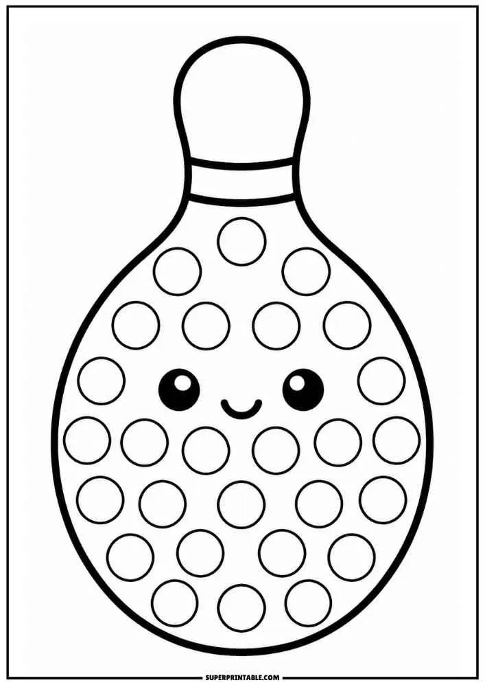 Smiling bowling pin with dot marker circles, border, and SuperPrintable.com text.