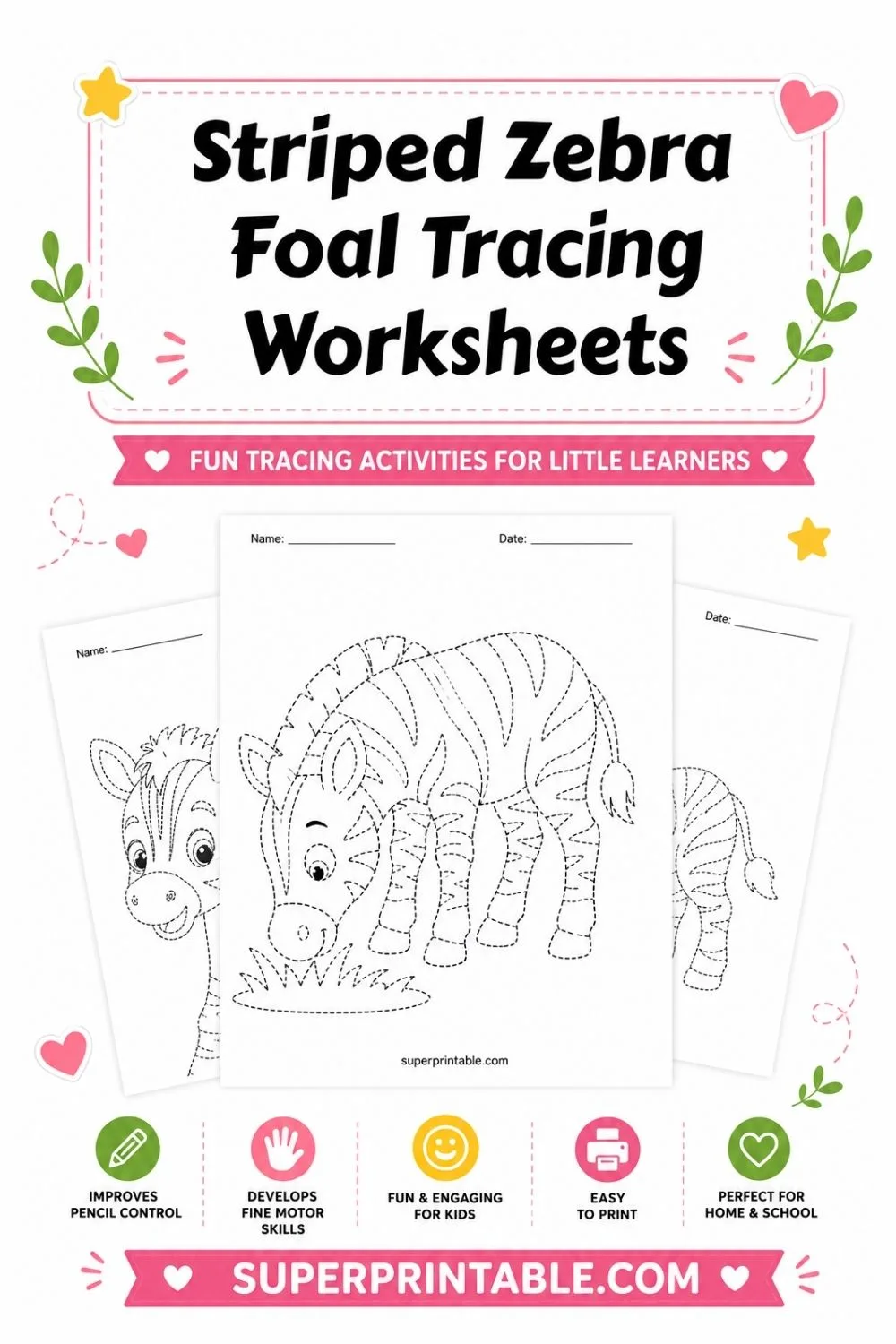 Striped Zebra Foal Tracing Worksheets Pinterest Image