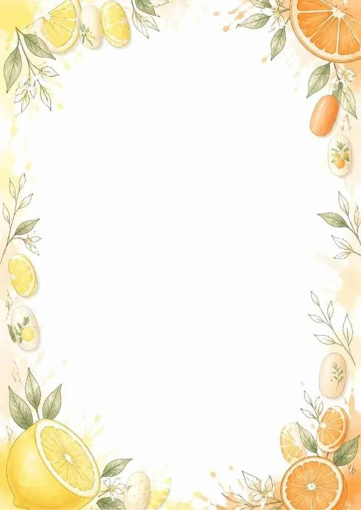 Citrus fruit nail art border with lemons and oranges.