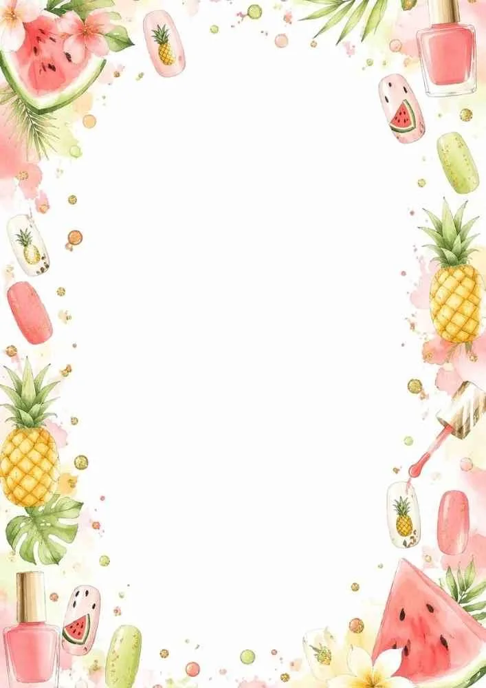 Watermelon and pineapple nail art border with tropical summer accents.
