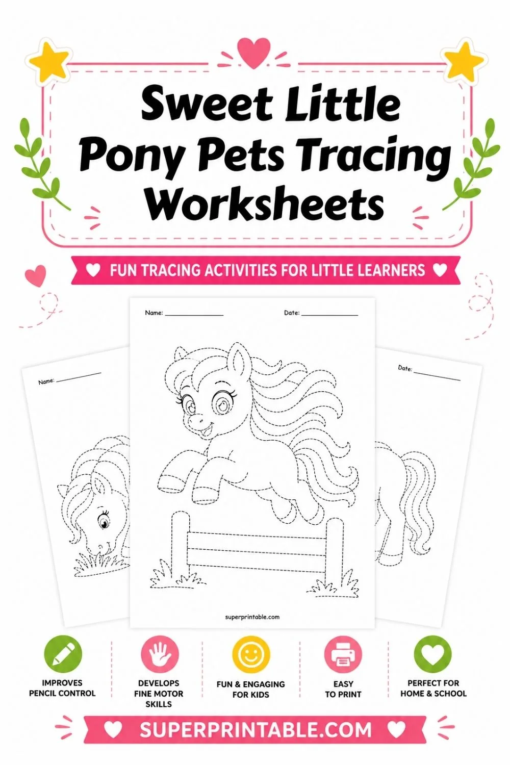 Sweet Little Pony Pets Tracing Worksheets Pinterest Image