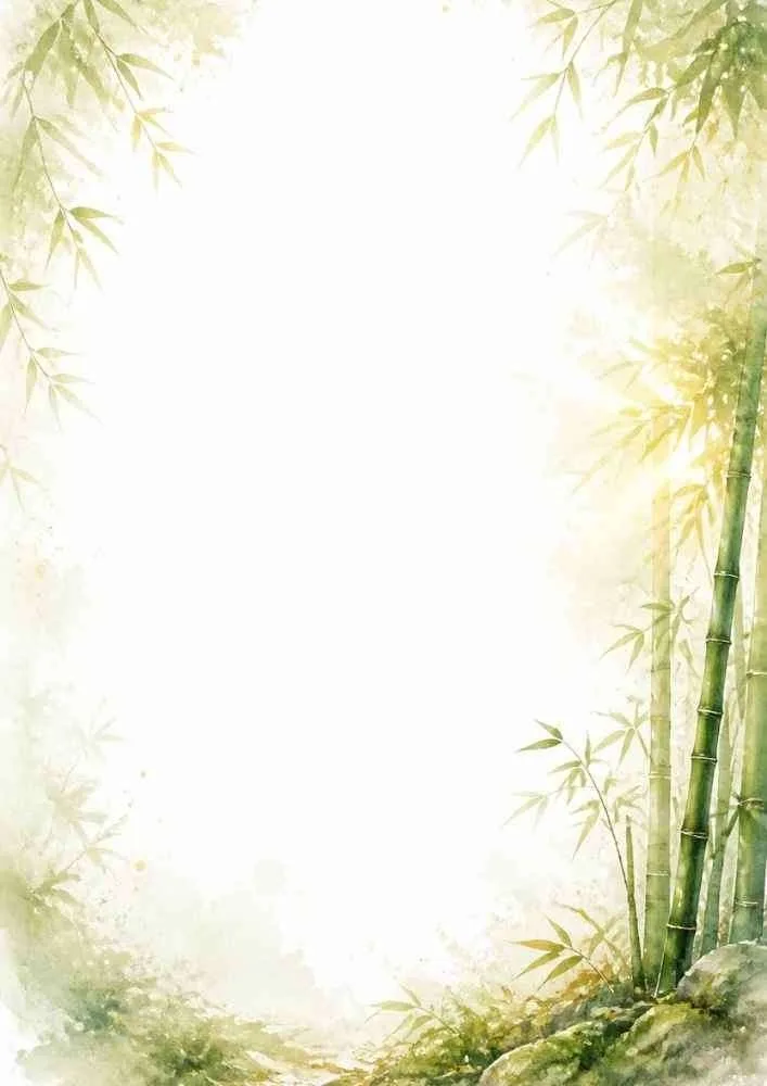 Watercolor bamboo forest border with green bamboo and a blank center.