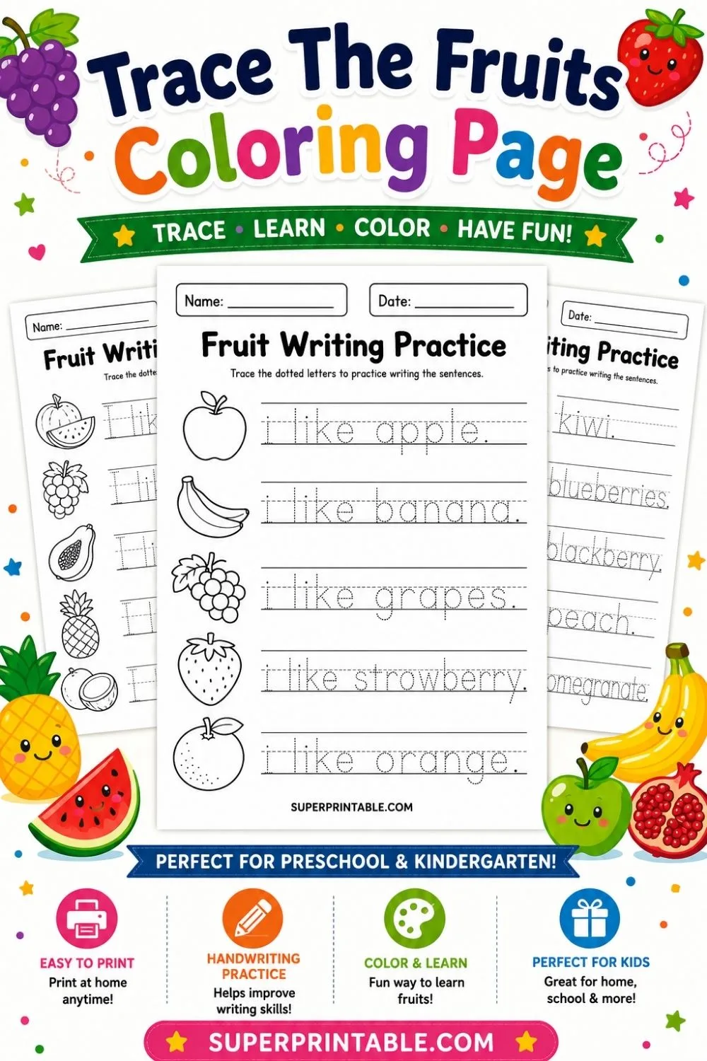 Trace The Fruits Coloring Page Pinterest Image