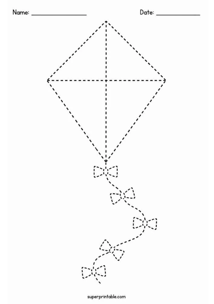 Dashed outline of a kite with bows on the tail.