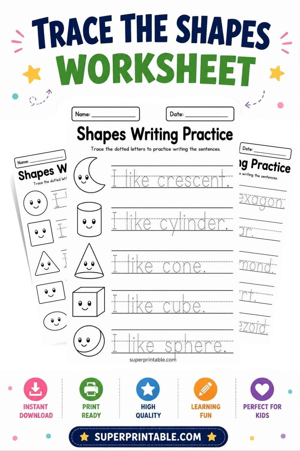 Trace The Shapes Worksheet Pinterest Image