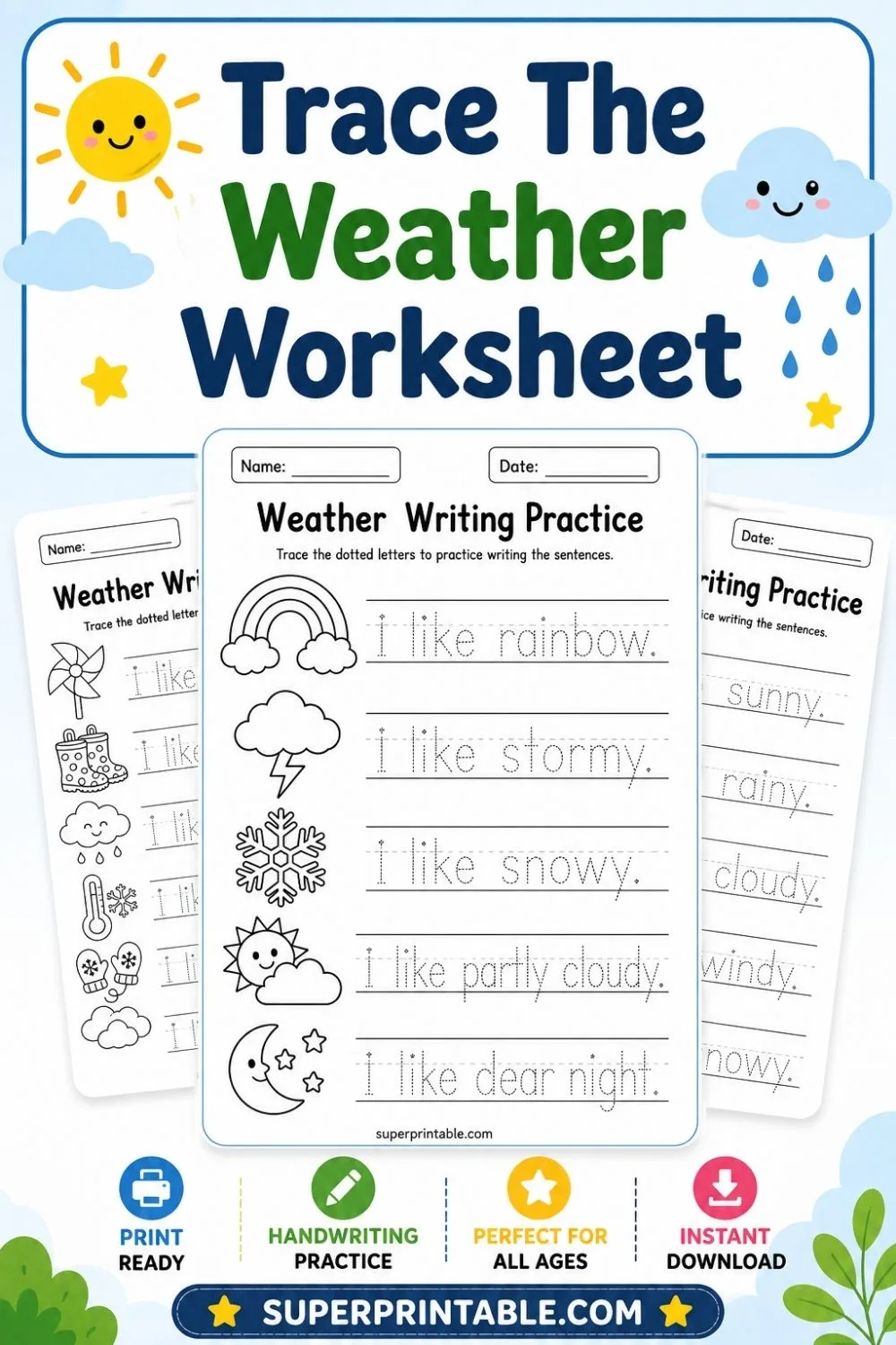 Trace The Weather Worksheet Pinterest Image