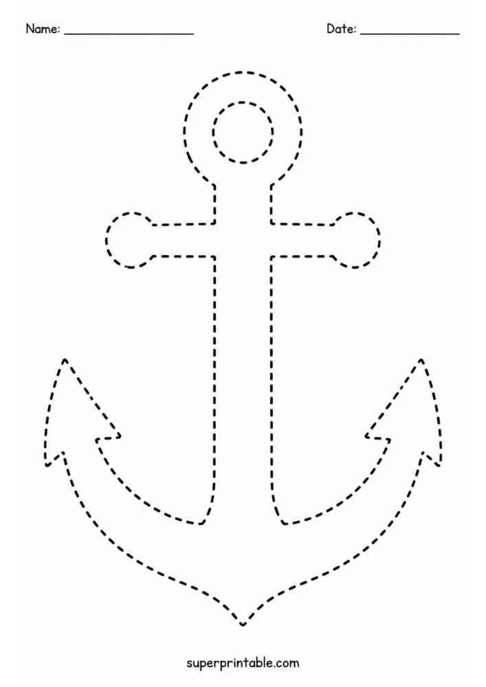 Dashed tracing worksheet with a large anchor.