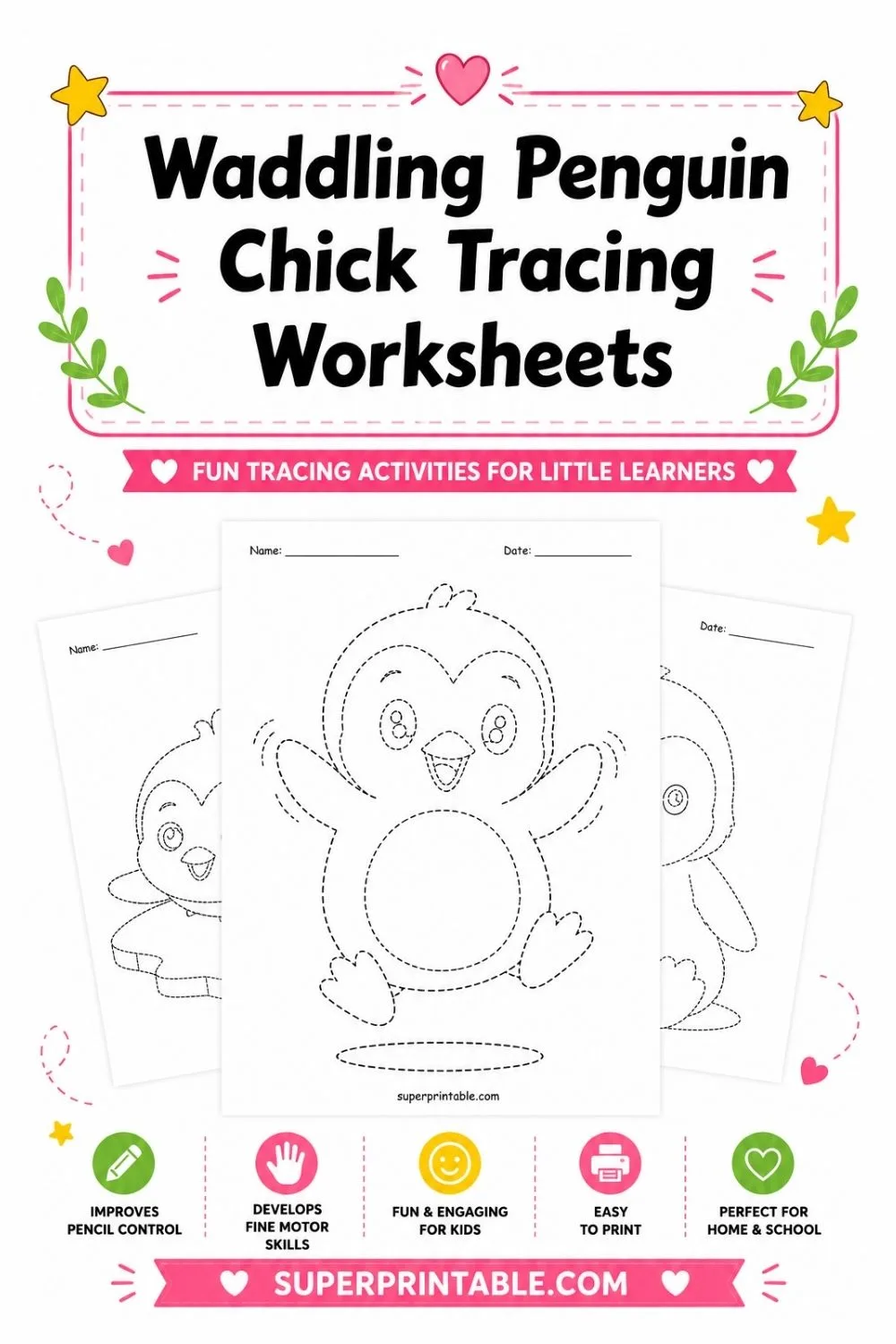 Waddling Penguin Chick Tracing Worksheets Pinterest Image