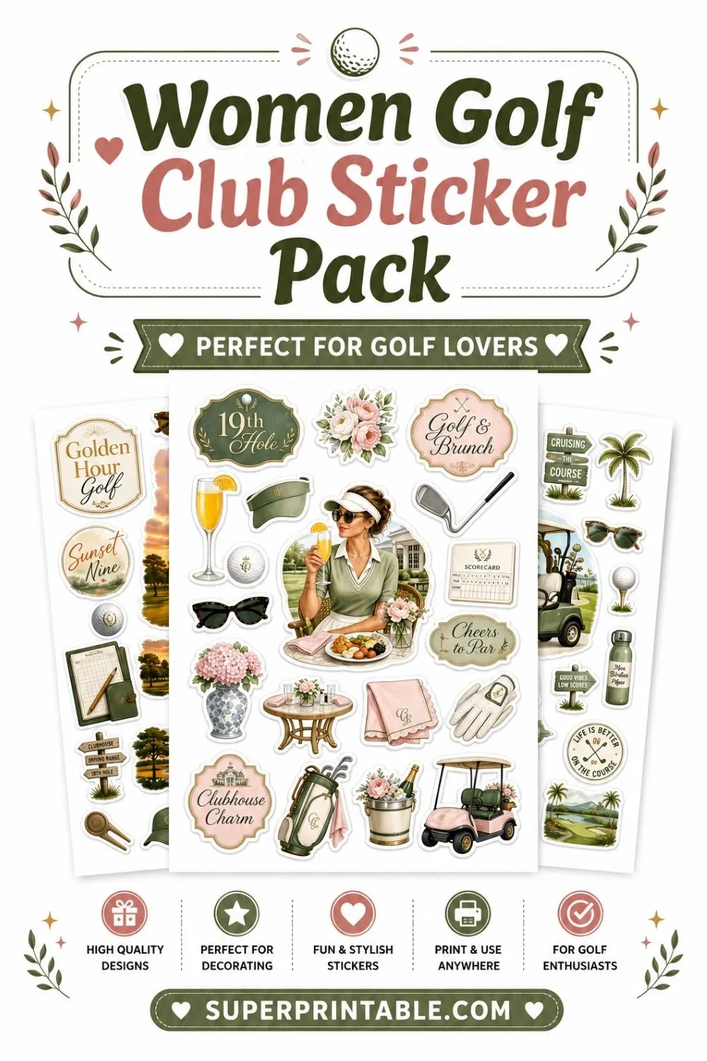 Women Golf Club Sticker Pack Pinterest Image