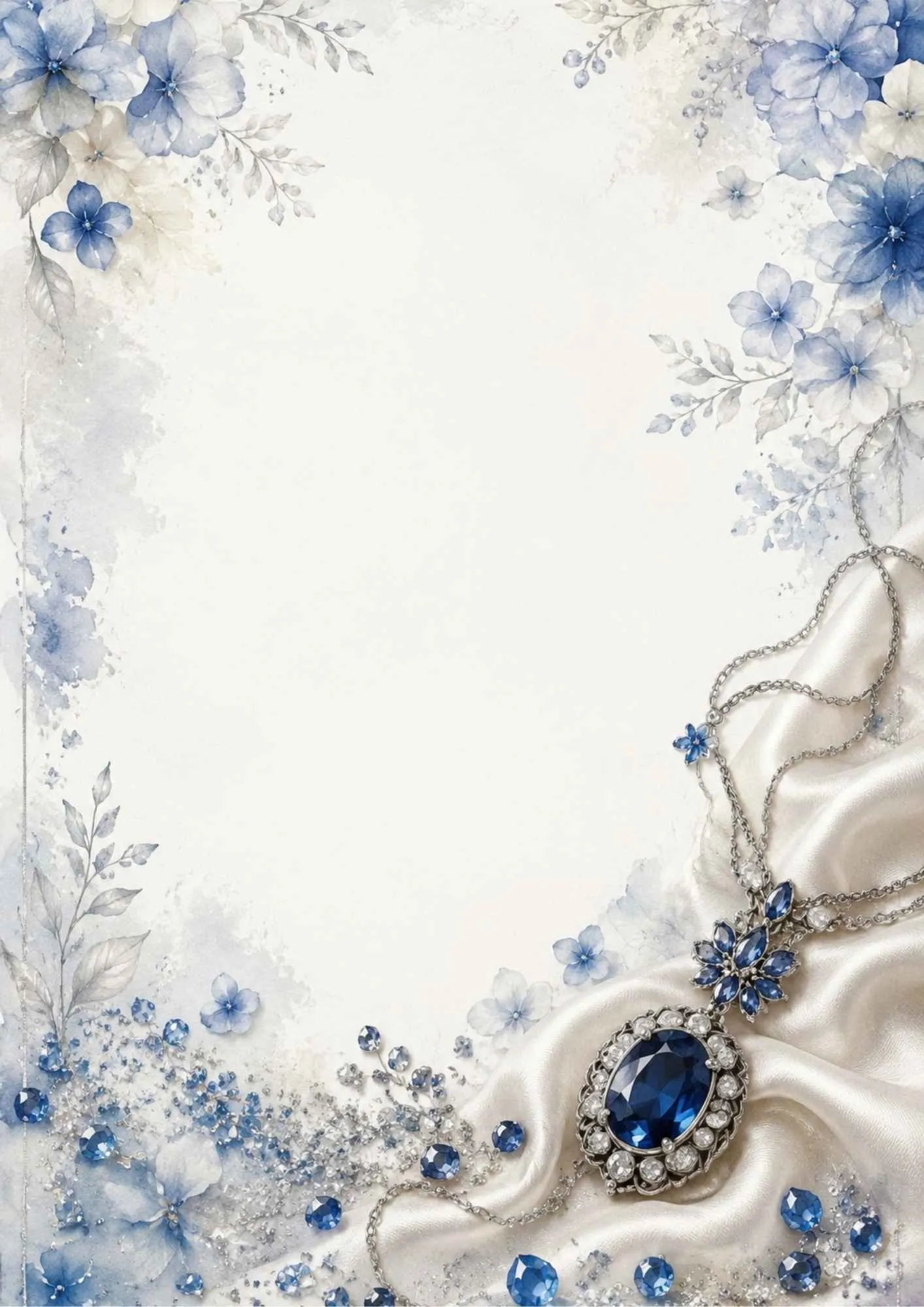 A dreamy stationery page showing a gold star and moon pendant necklace on dark blue velvet with sparkles.
