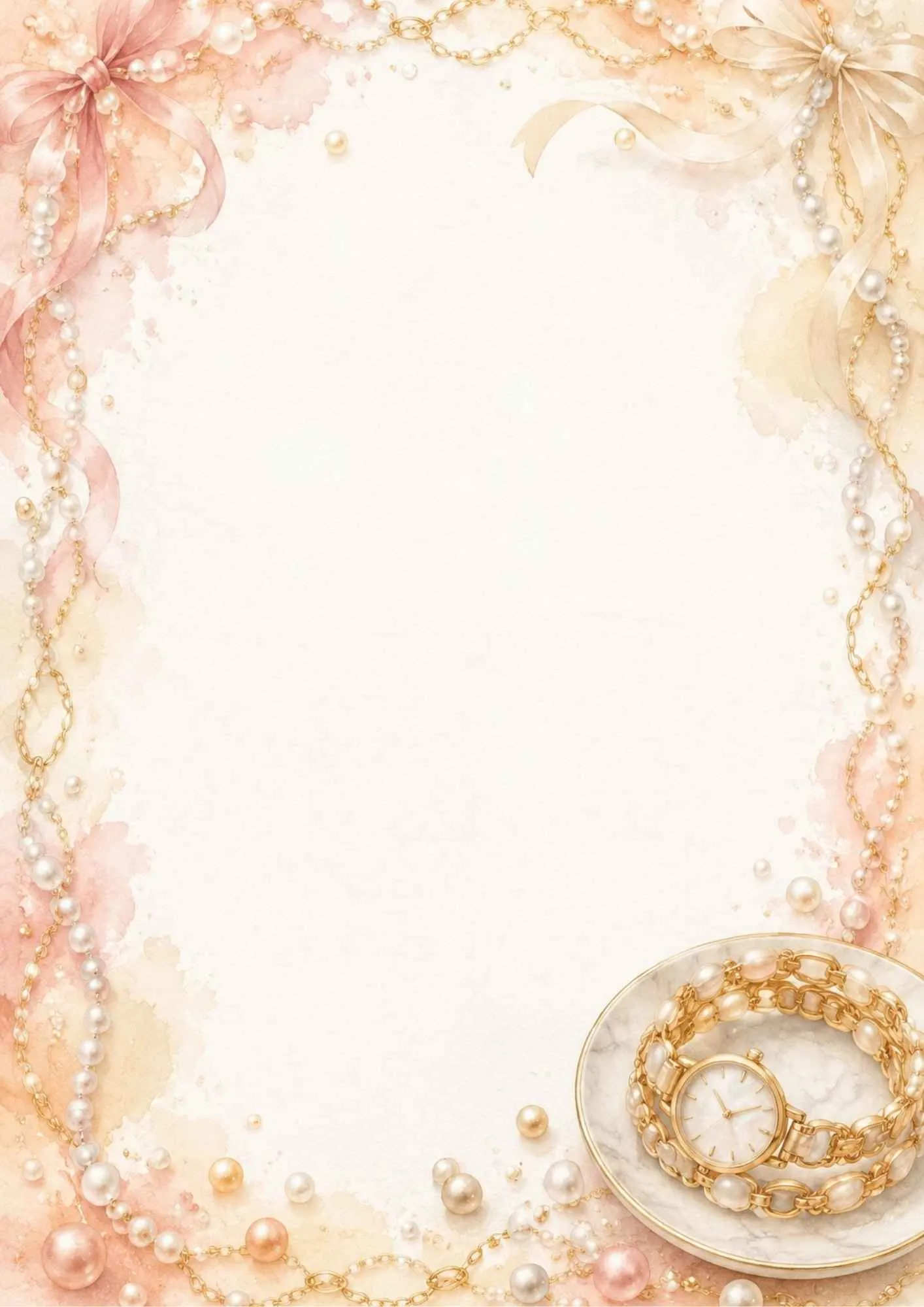 A detailed writing page showing metal watch bracelets in gold, silver, and two-tone styles on silk.