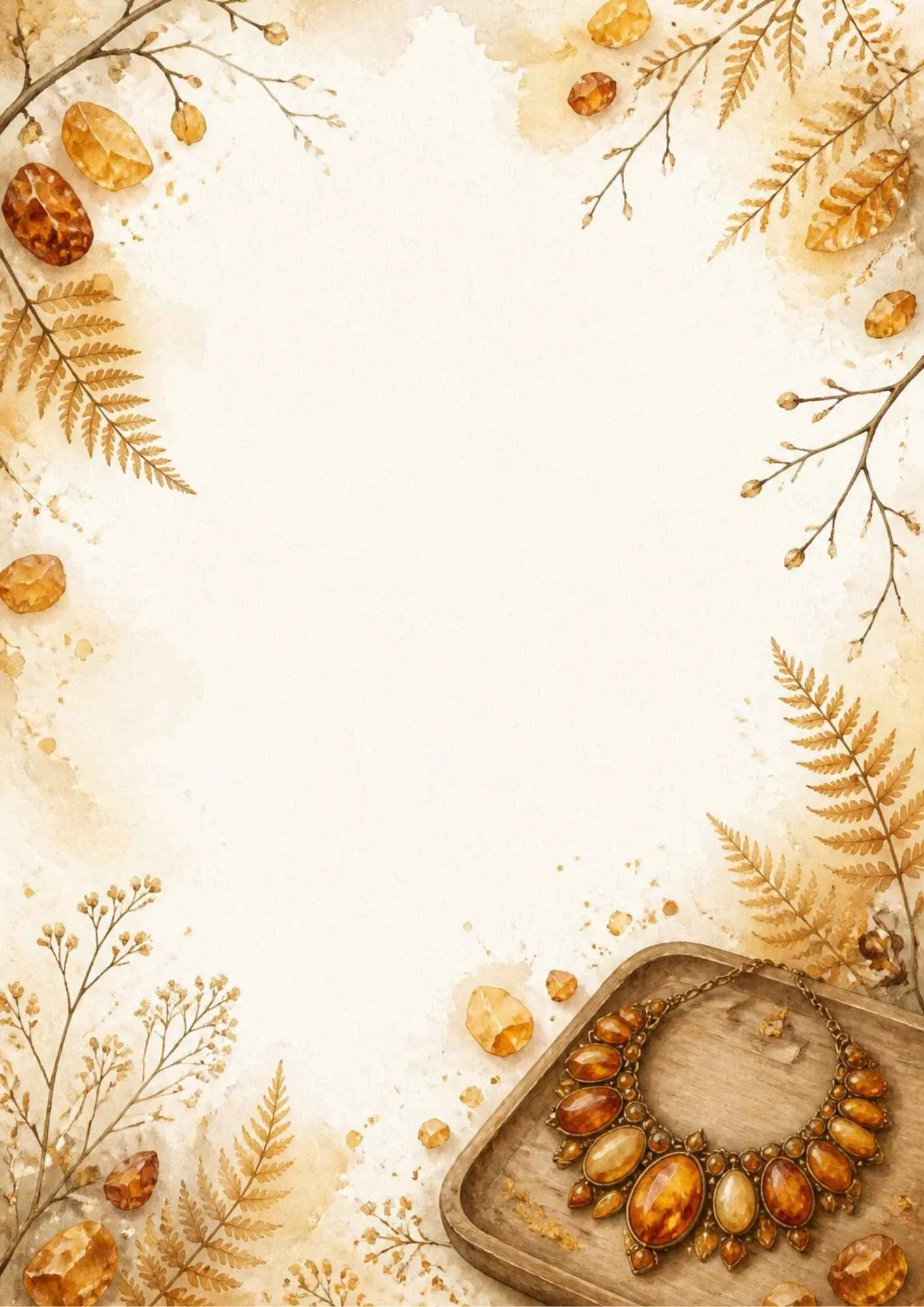 A delicate peach and green writing page with a luminous opal teardrop necklace on silk with peach ribbons.