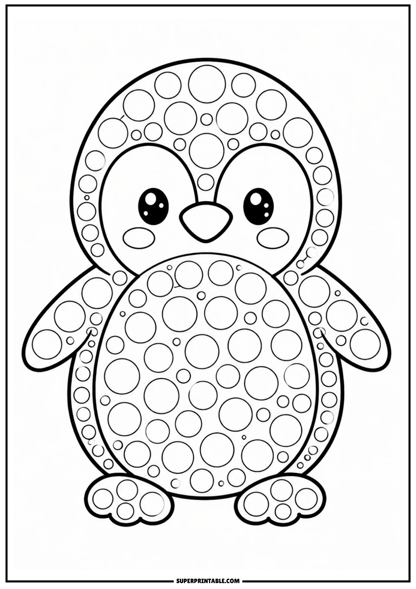 A cute cartoon baby penguin standing upright, covered in circular dot markers.