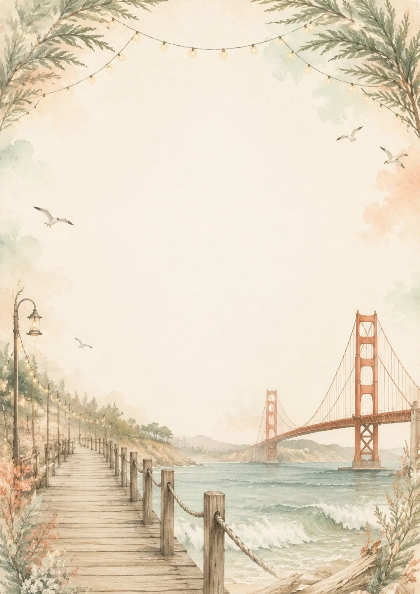 A nature themed writing page with tall eucalyptus trees and trail in the Presidio of San Francisco.