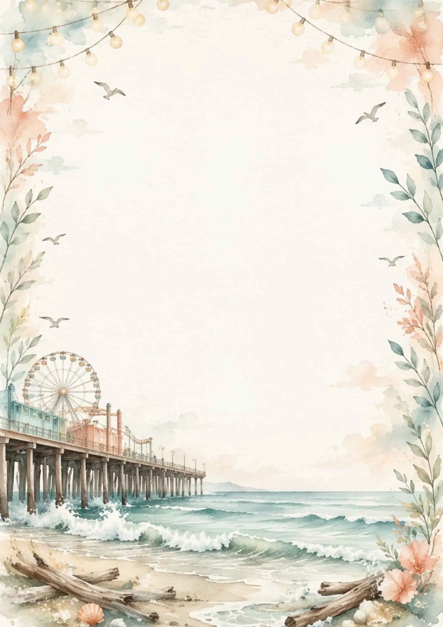 A beachy writing page featuring a classic turquoise lifeguard tower on the sandy Santa Monica beach.