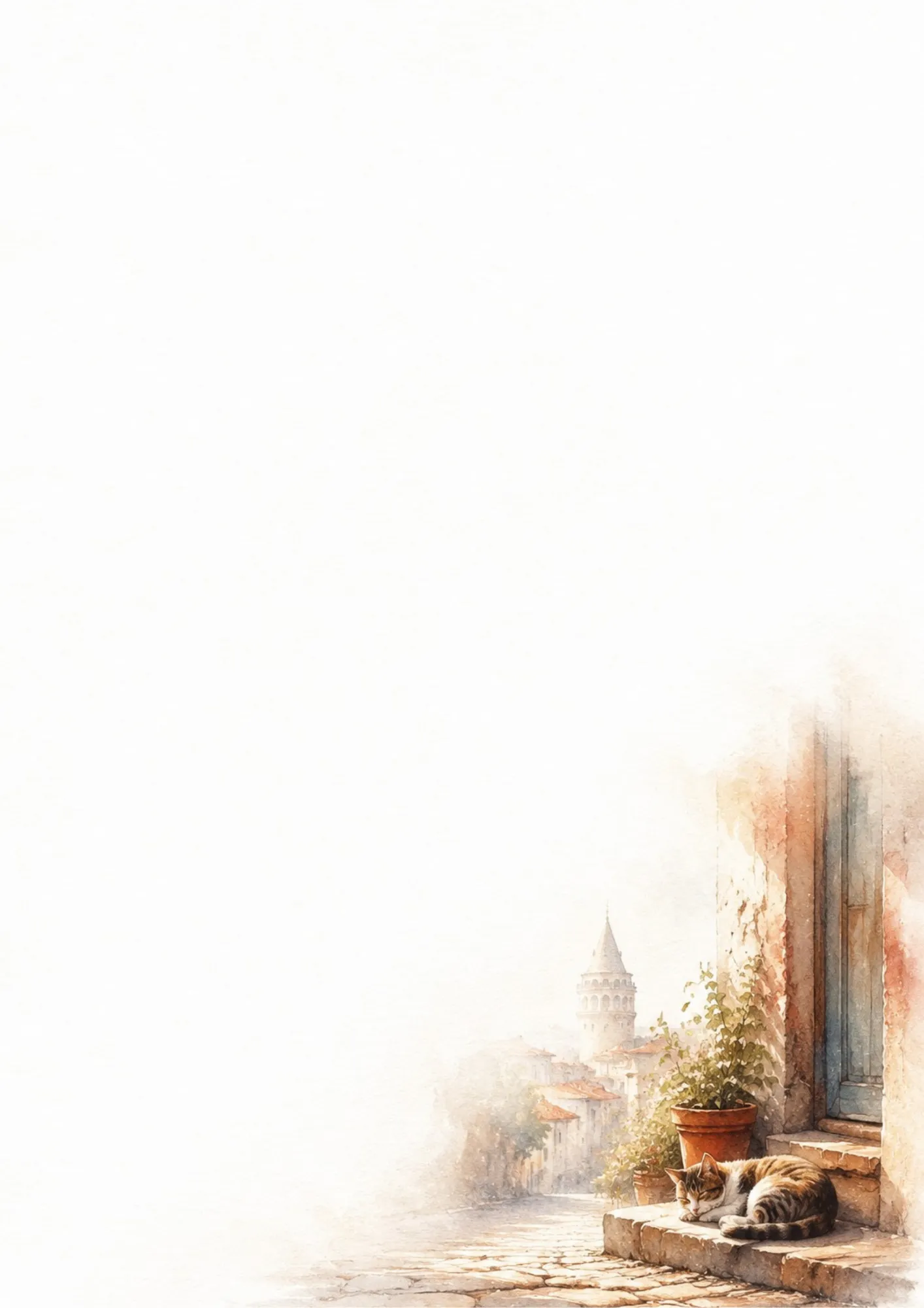 A colorful writing page showing a hanging mosaic glass lamp glowing with red, blue, and yellow light, in a starry twilight watercolor border.