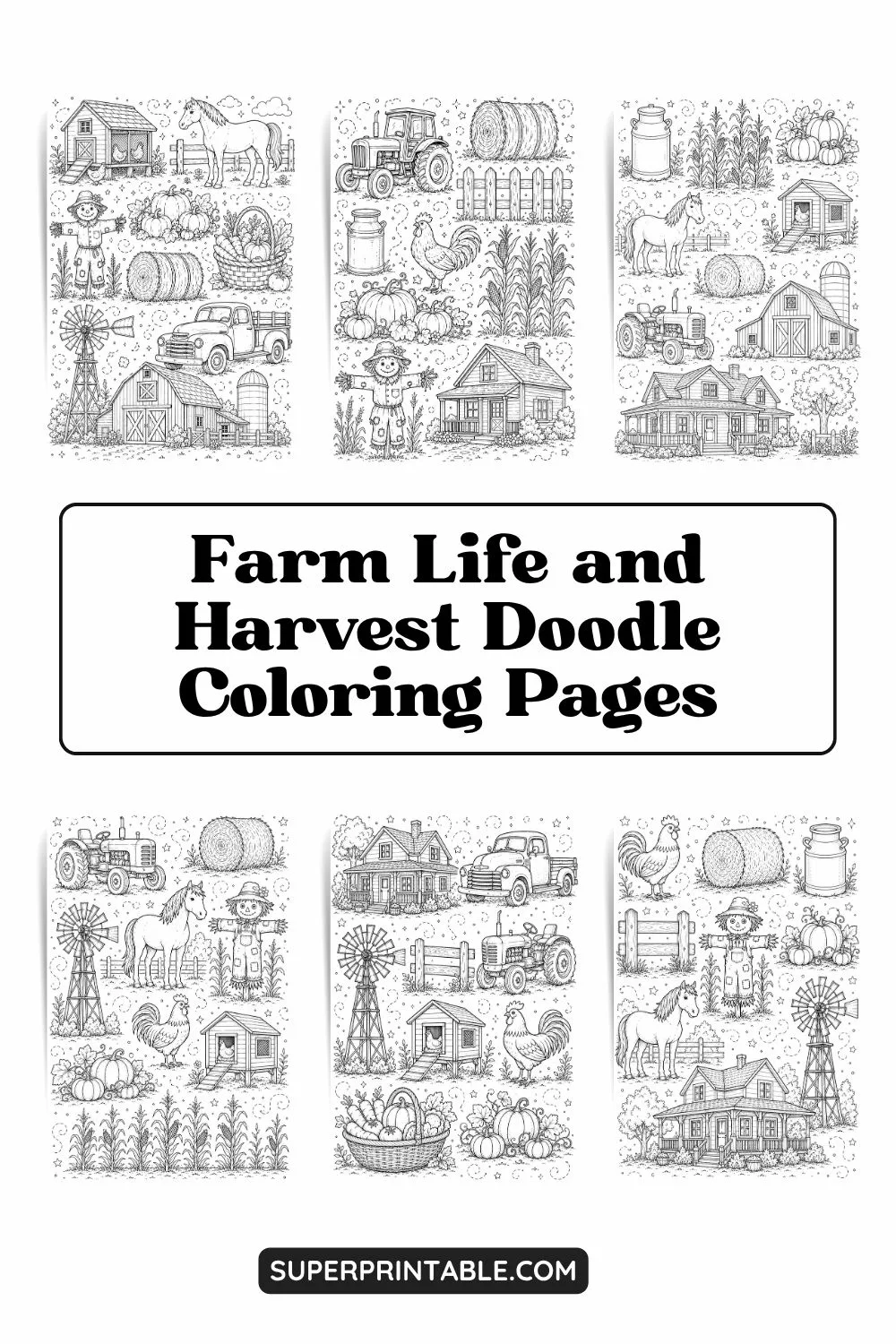 10+ Farm Life and Harvest Doodle Coloring Pages Pinterest Image