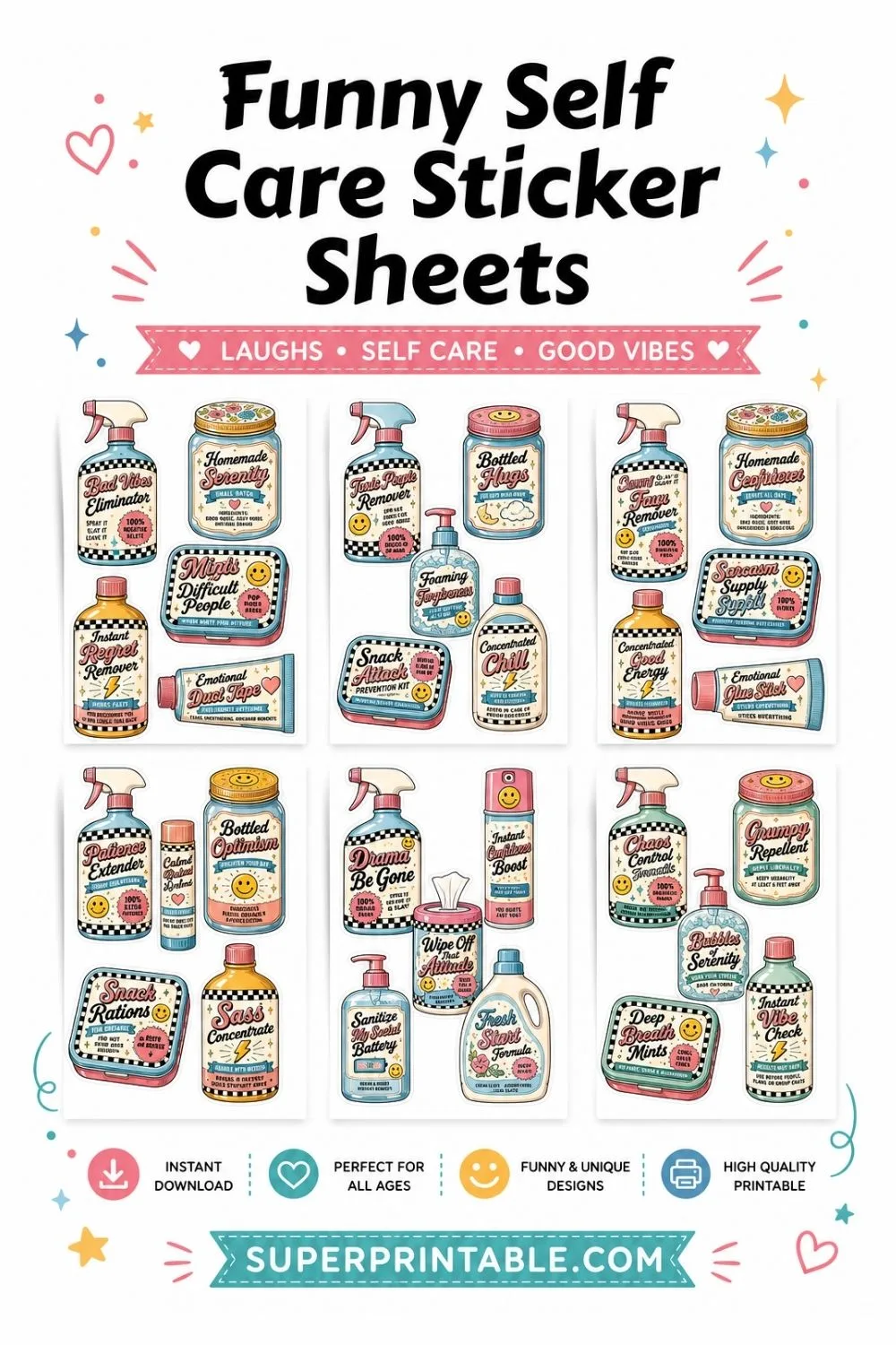 10+ Funny Self Care Sticker Sheets Pinterest Image