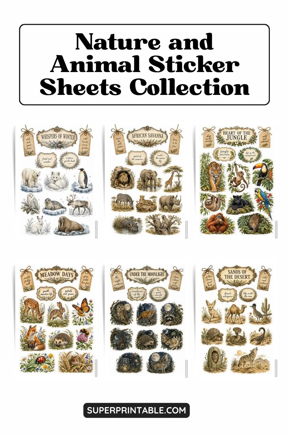 10+ Nature and Animal Sticker Sheets Collection Pinterest Image
