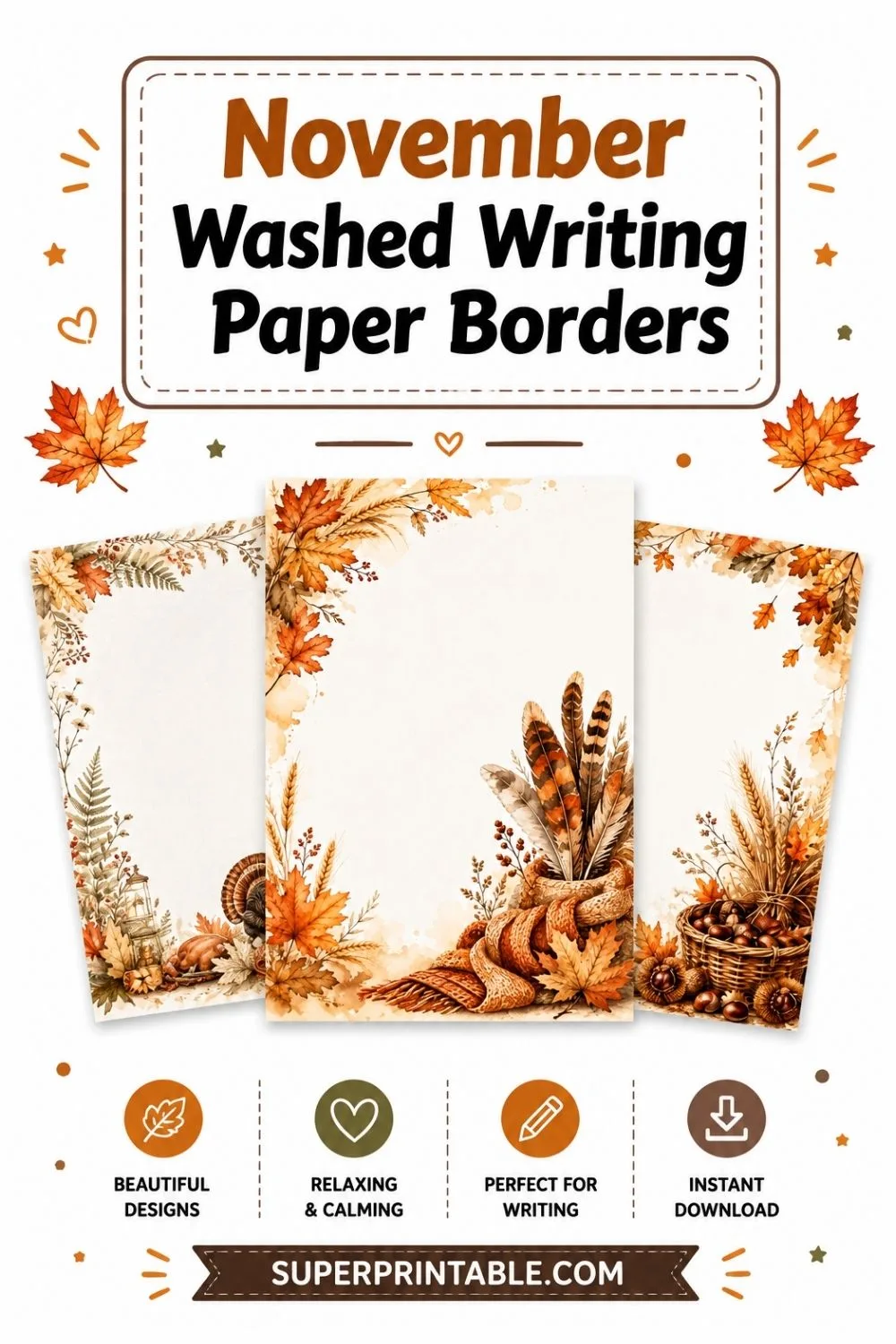 10+ November Washed Writing Paper Borders Pinterest Image