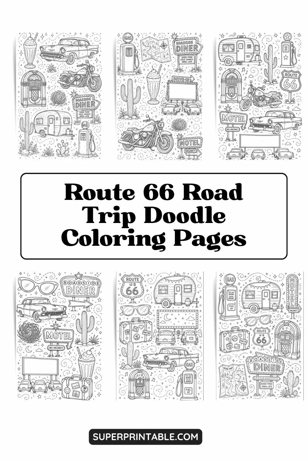 10+ Route 66 Road Trip Doodle Coloring Pages Pinterest Image