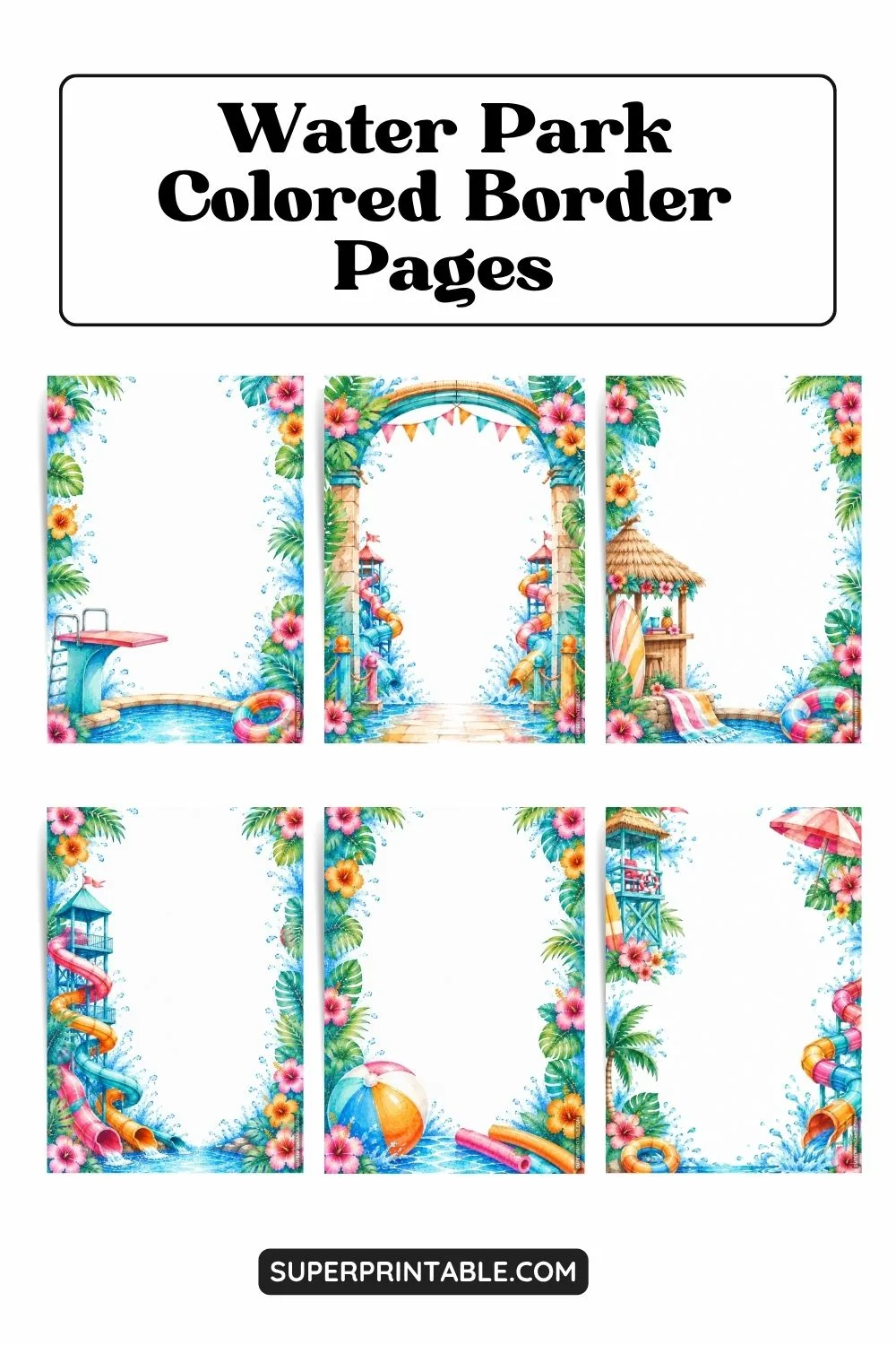 10+ Water Park Colored Border Pages Pinterest Image