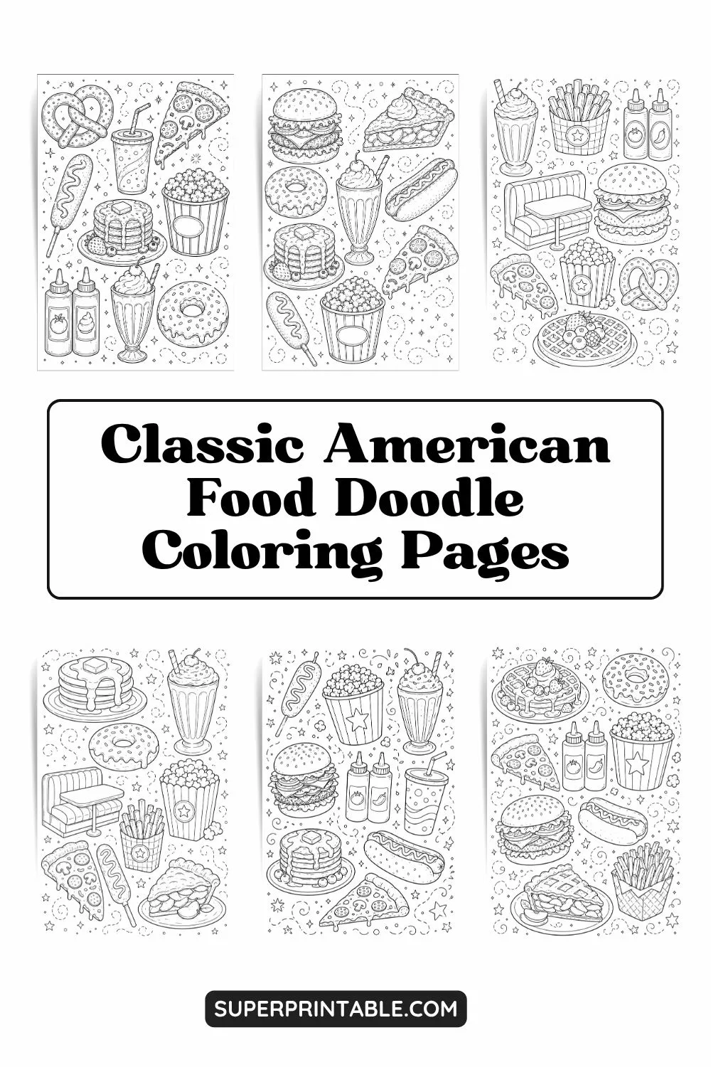 12+ Classic American Food Doodle Coloring Pages Pinterest Image