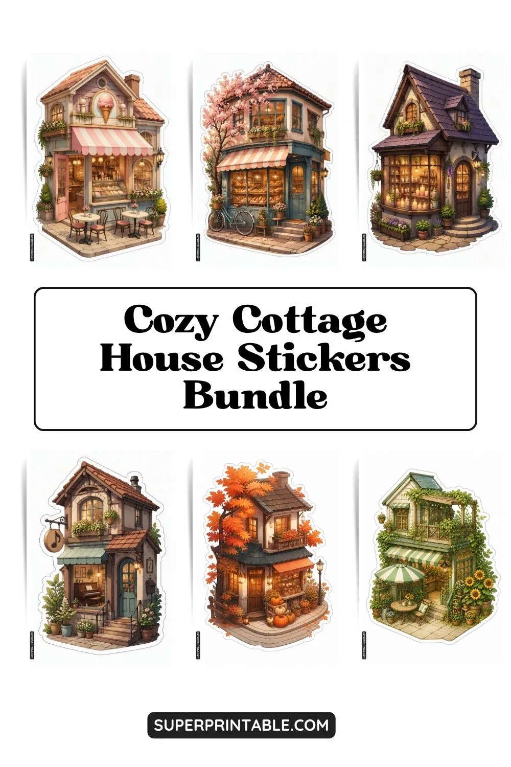 12+ Cozy Cottage House Stickers Bundle Pinterest Image