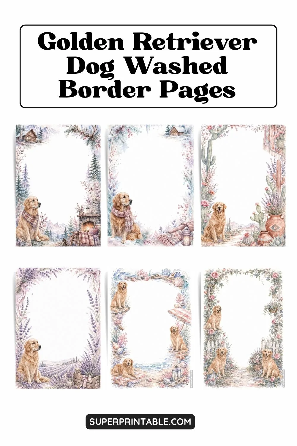 12+ Golden Retriever Dog Washed Border Pages Pinterest Image