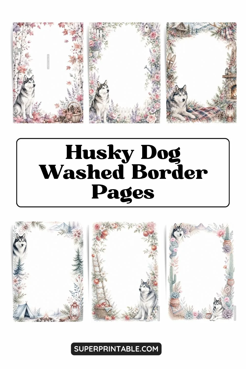 12+ Husky Dog Washed Border Pages Pinterest Image