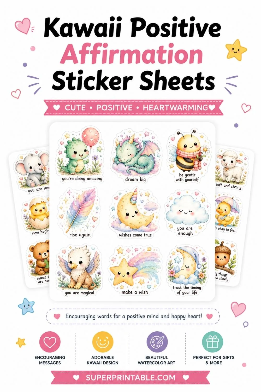 12+ Kawaii Positive Affirmation Sticker Sheets Pinterest Image