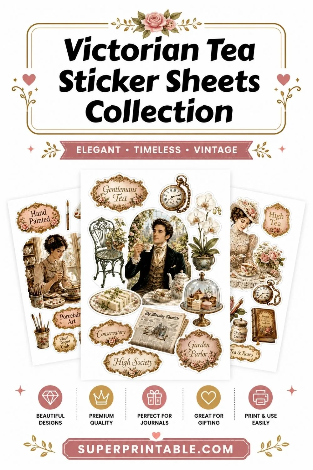 12+ Victorian Tea Sticker Sheets Collection Pinterest Image