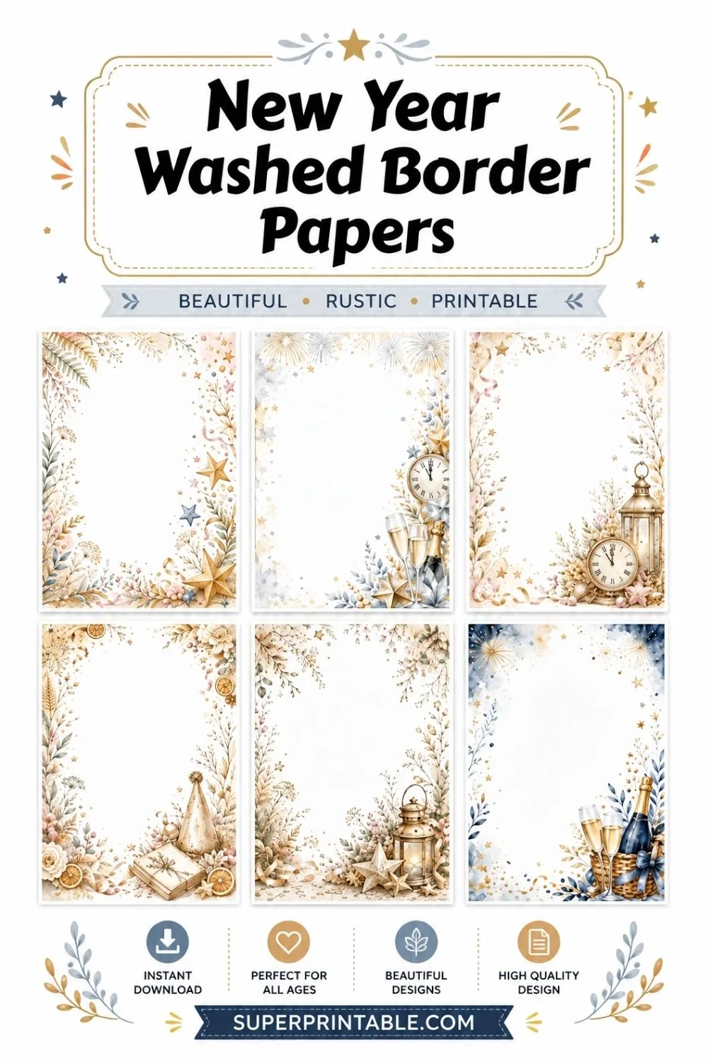 15+ New Year Washed Border Papers Pinterest Image
