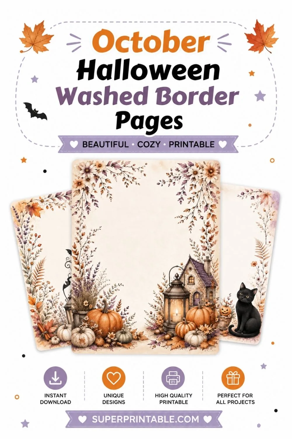 15+ October Halloween Washed Border Pages Pinterest Image