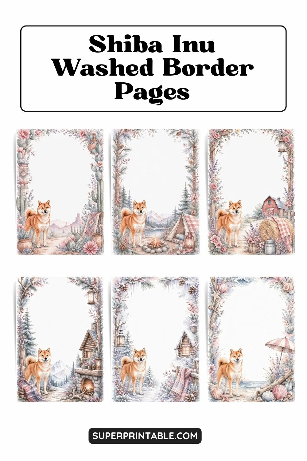 15 Shiba Inu Washed Border Pages Pinterest Image