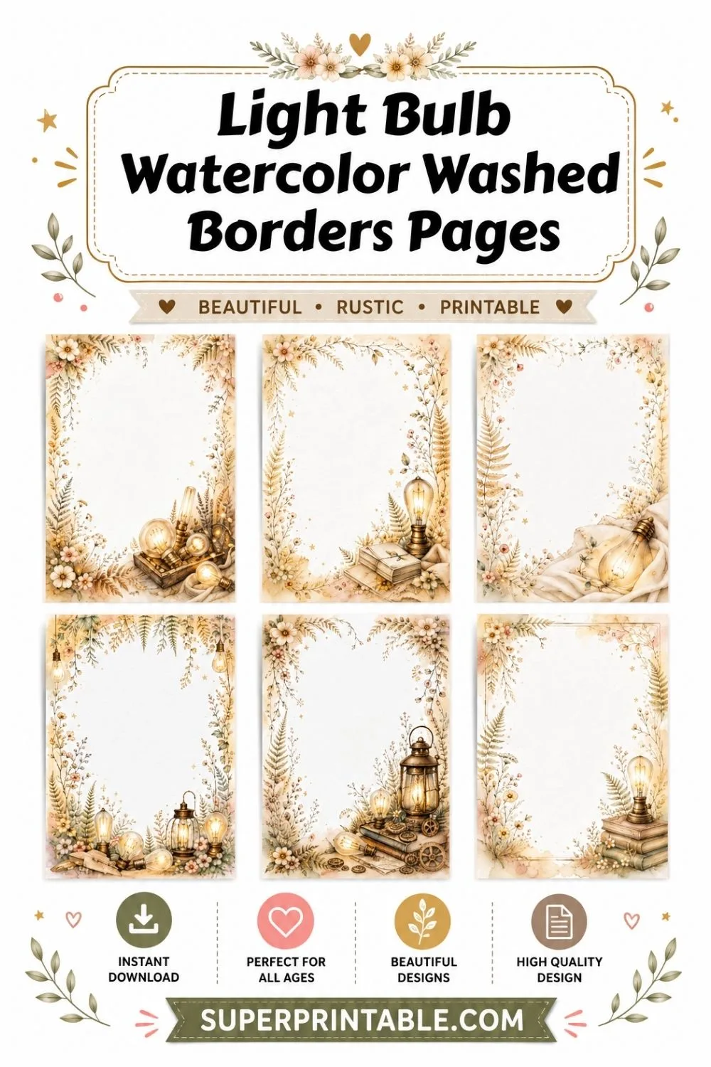 19 Light Bulb Watercolor Washed Borders Pages Pinterest Image