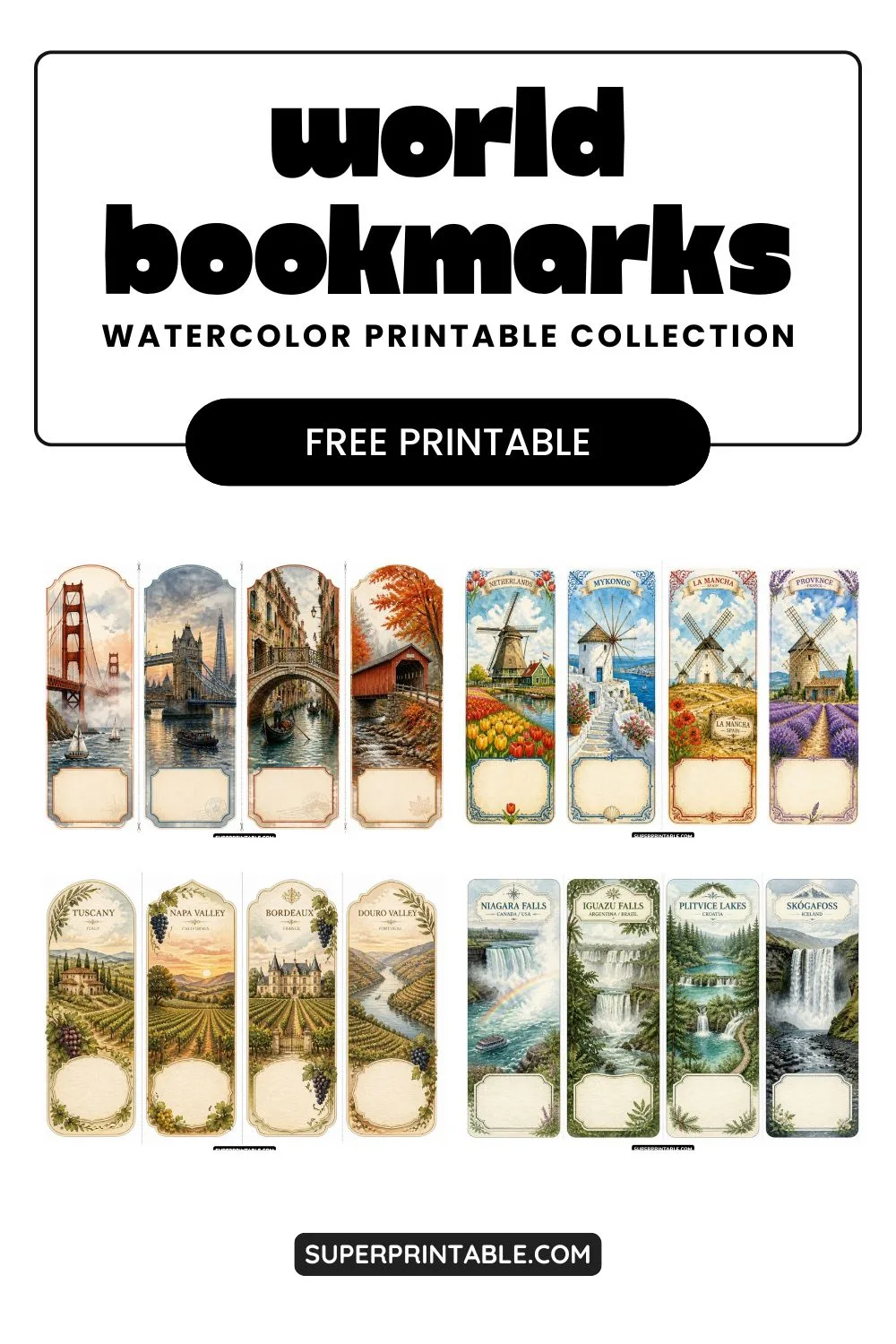 25+ World Bookmarks Watercolor Printable Pinterest Image